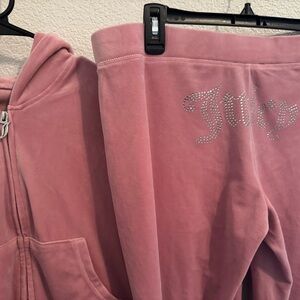 Juicy Couture Pink Velour Joggers with Rhinestone Logo